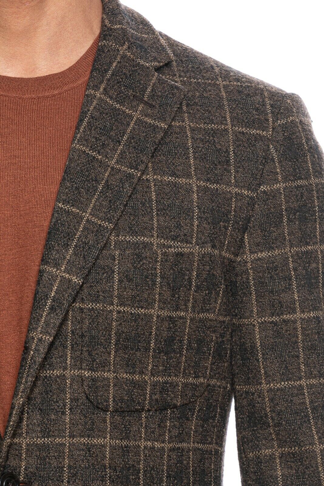 $2380 BELVEST Brown Wool Blend Windowpane Jacket 42 US / 52 EU Drop 8R F/W 2018