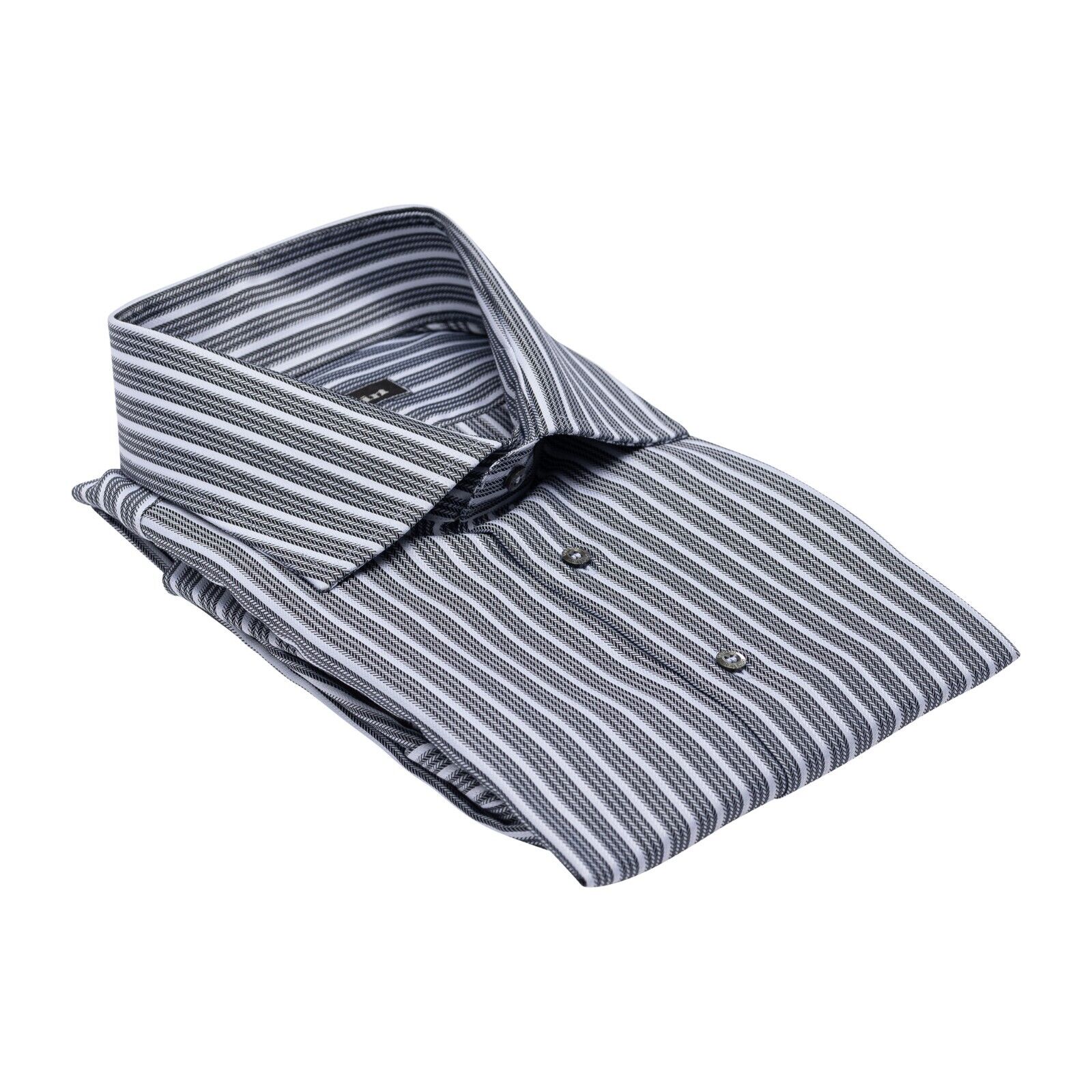 690$ LUXURY GERLIN Shirt Striped Gray Cotton 17.75 - 45 4O BIJAN