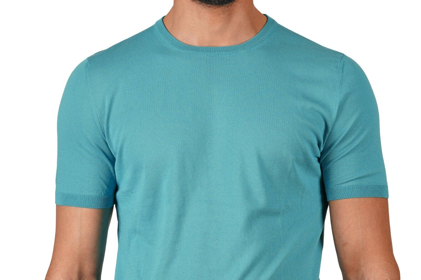 220$ Italian Luxury GRAN SASSO Knit T-Shirt Sweater " Fresh Cotton " Turquoise