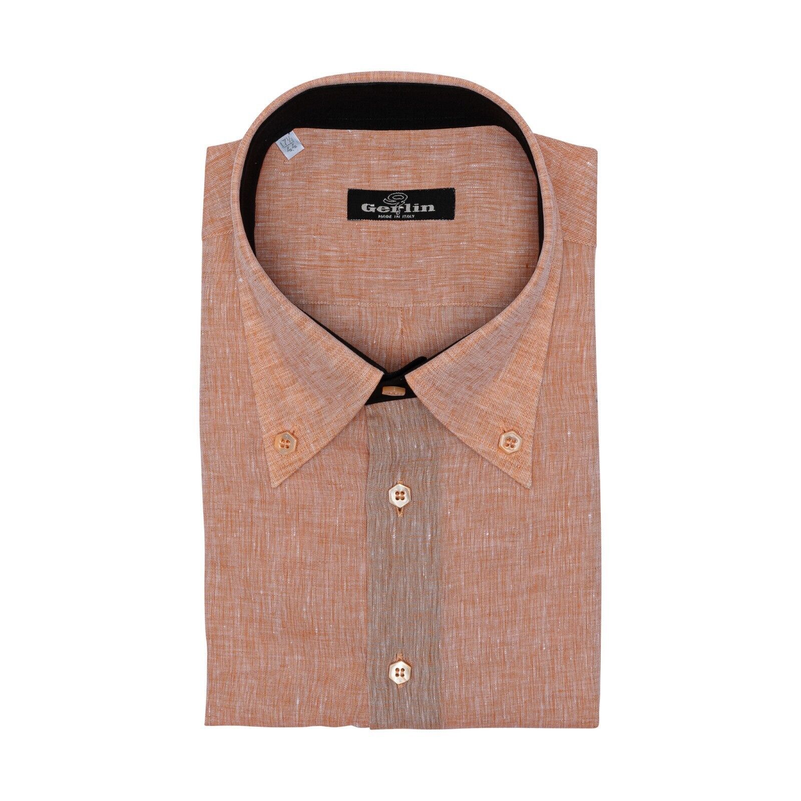 690$ ITALIAN LUXURY GERLIN Shirt Short Sleeve Peach 100% Linen 1A