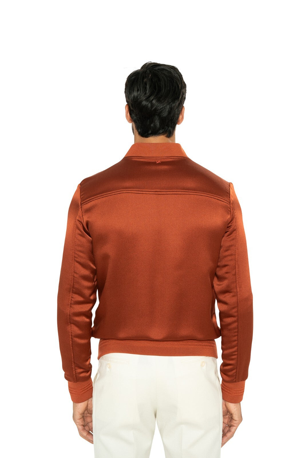 $3800 ISAIA NAPOLI Rust Satin Bomber Jacket Wool & Silk 38 US / 48 EU