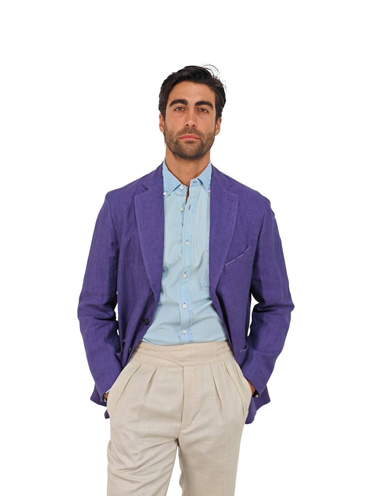 $1650 RUBINACCI NAPOLI Purple Unlined Jacket Sport Coat 100% Linen 40 US 50 EU