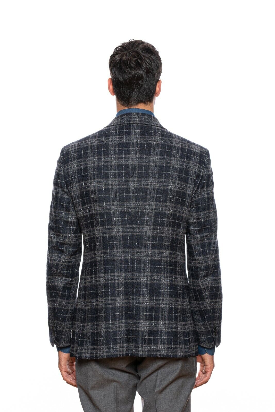 $2395 BELVEST Gray Blue Check Baby Alpaca Wool Jacket 44 US / 54 EU Drop 7R