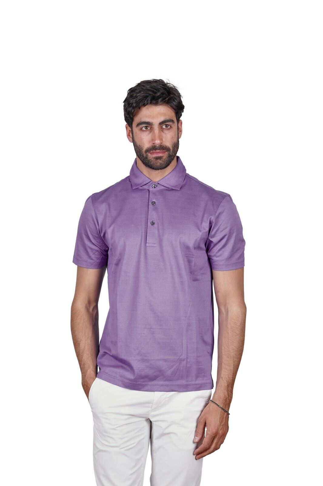 175$ Italian Luxury GRAN SASSO Polo Lisle Cotton Piquet Lavender Short Sleeve