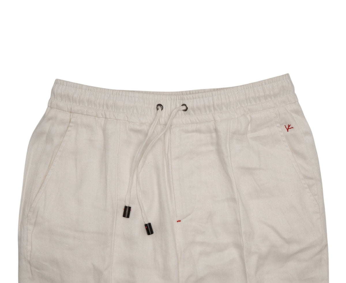 1250$ ISAIA NAPOLI White Drawstring Pant 100% Linen Relaxed Fit 32 US / 48 EU