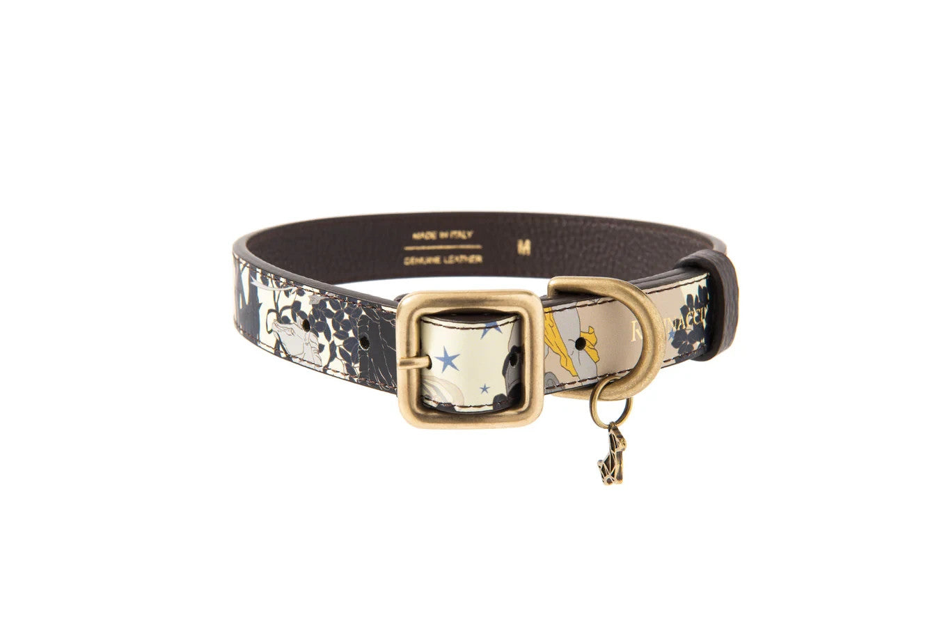 500$ POLDO X RUBINACCI NAPOLI Collar + Leash Leather Beige "La Greca"