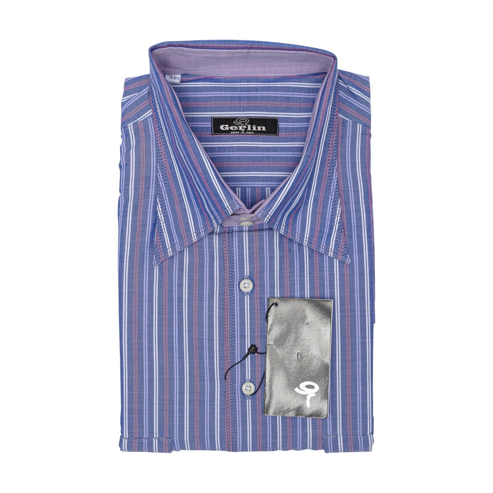 690$ LUXURY GERLIN Shirt Point Collar Violet Cotton 16 - 41 - 7Z BIJAN