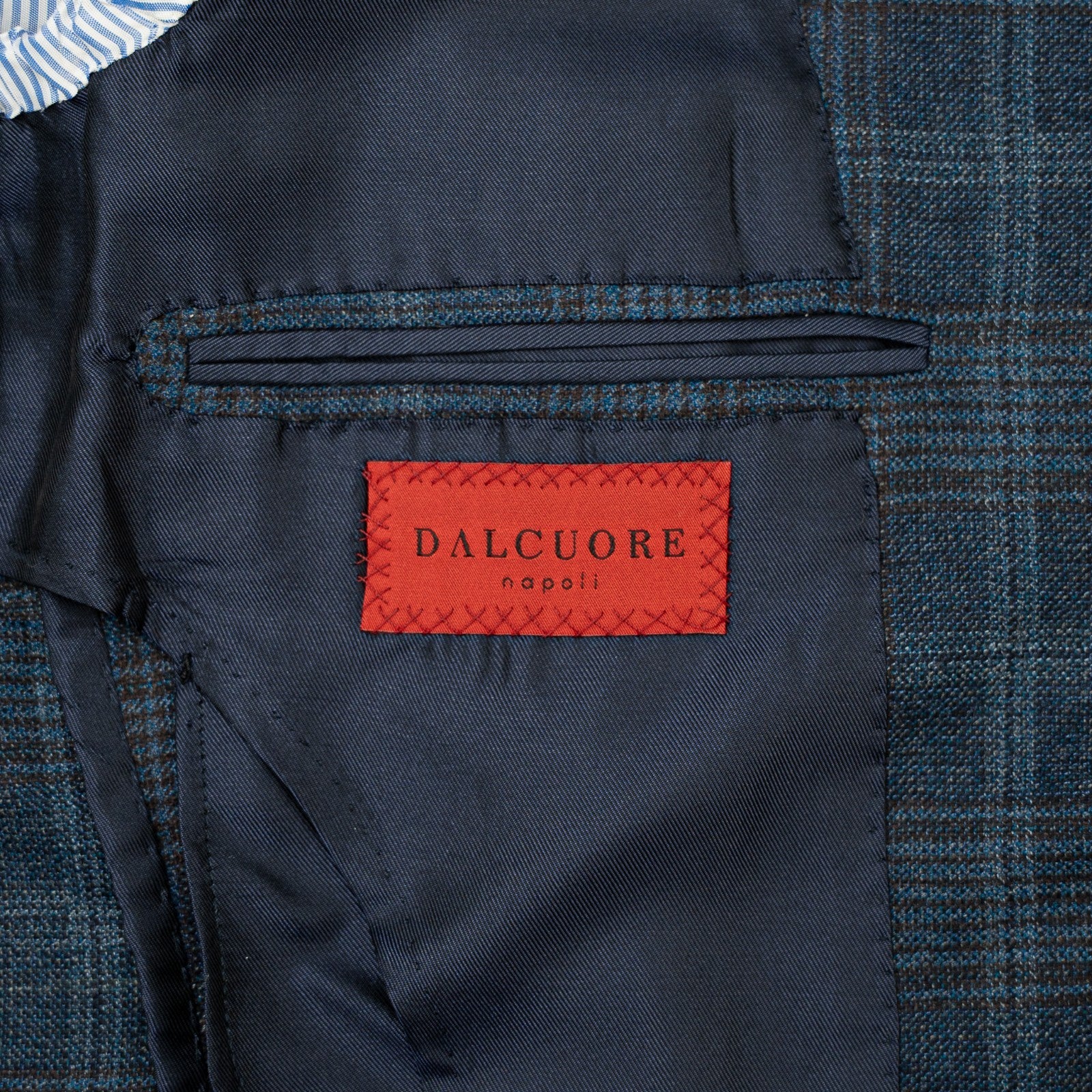 Sartoria DALCUORE NAPOLI Total Hand-Sewn Jacket Sport Coat Wool Blue Glen Plaid
