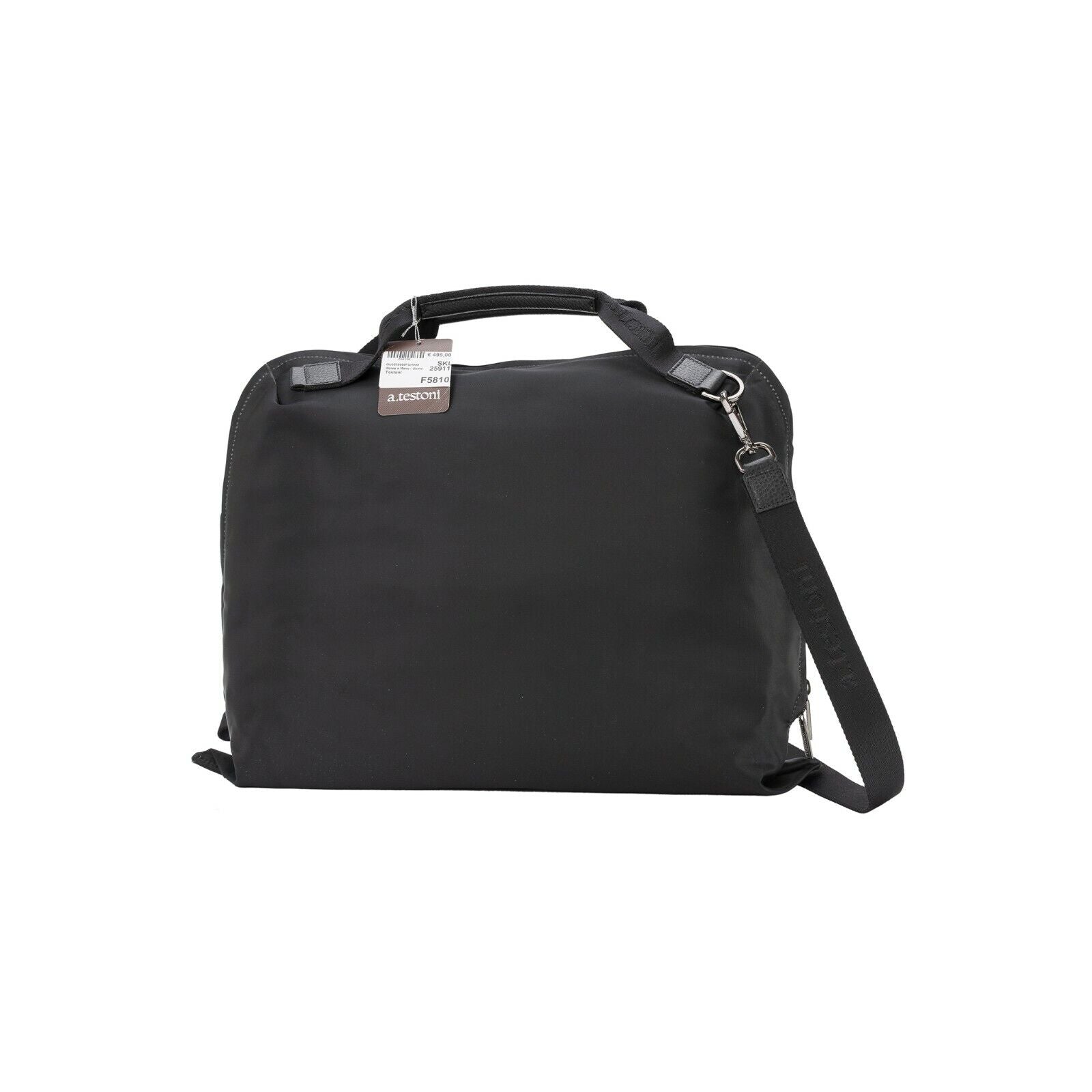 $650 Testoni Bologna Briefcase Bag Fabric + Karibu Calf Black + Shoulder Strap