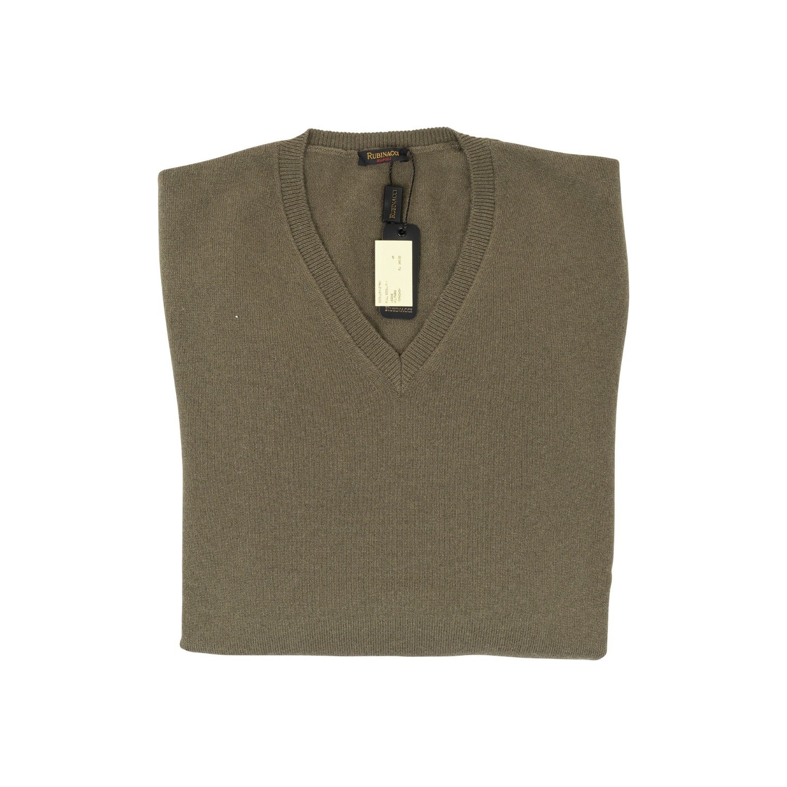 750$ RUBINACCI NAPOLI Dark Green Sweater V-Neck 100% Cashmere 38 US / 48 EU