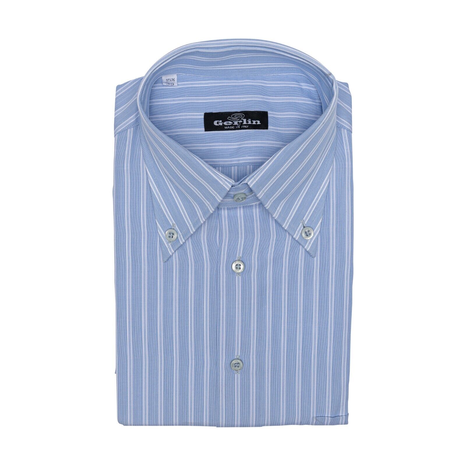 690$ LUXURY GERLIN Shirt POINT Striped Light Blue Cotton 3Q ZILLI