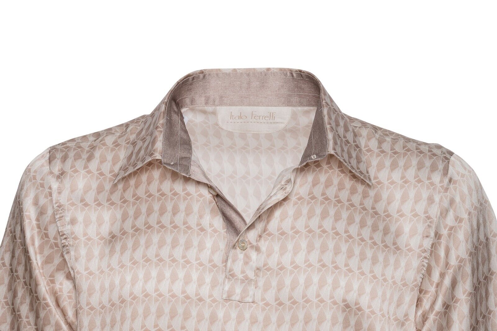 750$ ITALO FERRETTI " GEOMETRIC " Polo Beige 100% Silk COMO Sz L BIJAN