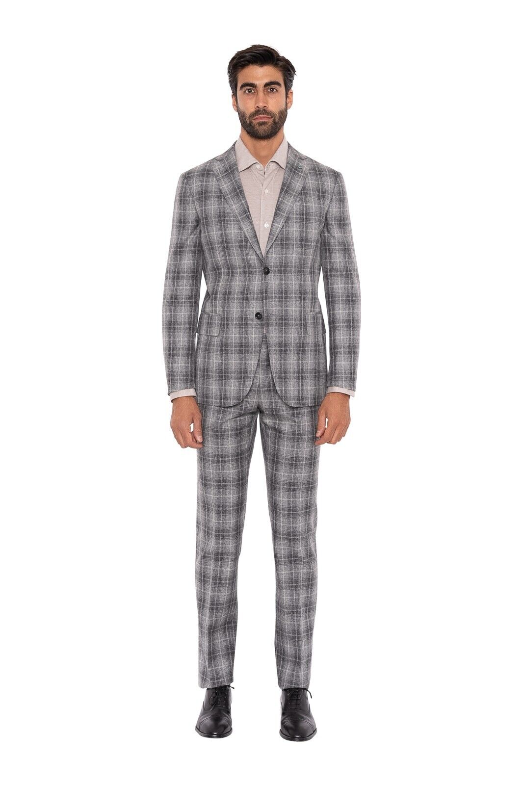 $1800 EIDOS by ISAIA NAPOLI Gray Checks Suit Cotton Wool Silk