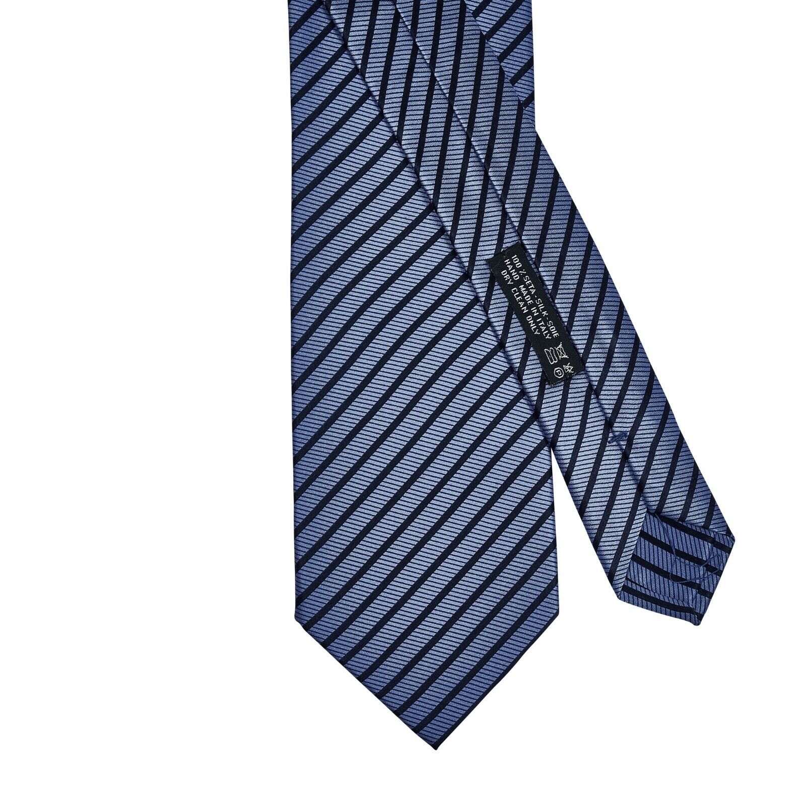 $220 ITALO FERRETTI x GERLIN Tie Striped Satin Silk Blue Handmade in Italy BIJAN