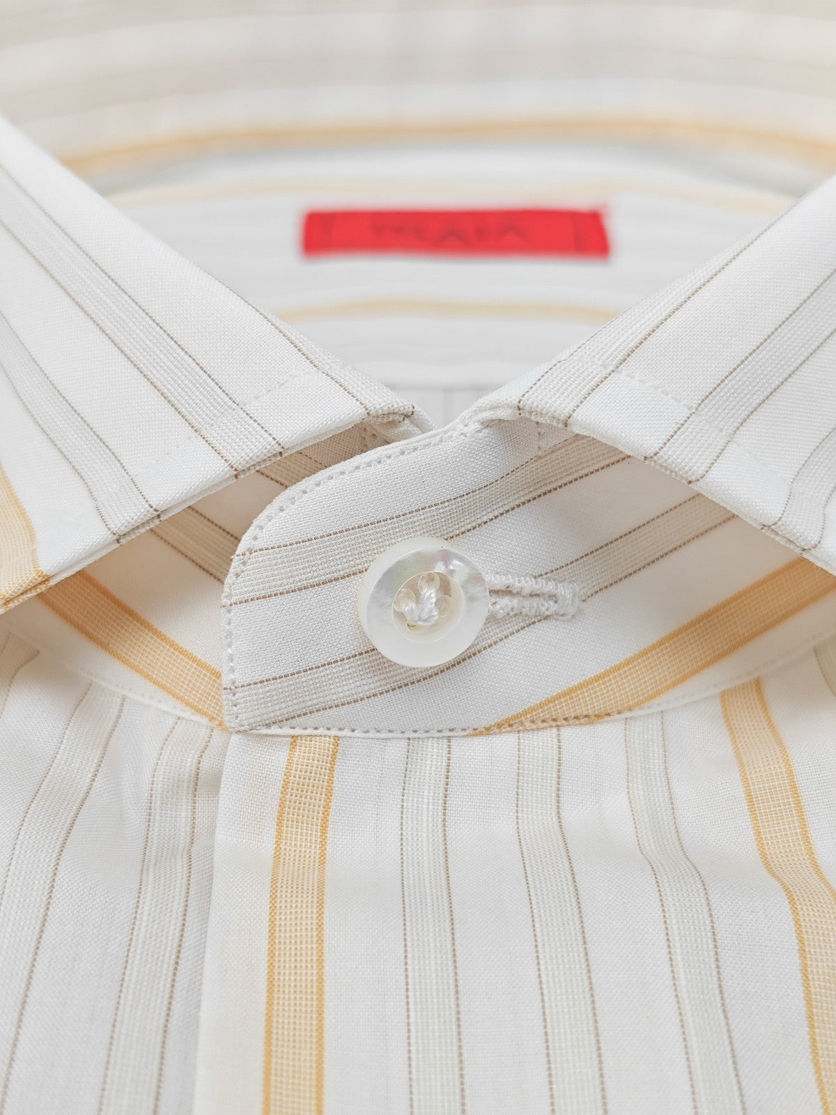 730$ ISAIA NAPOLI "Mix" Dress Shirt White - Yellow Striped Oxford Cotton 16 - 41