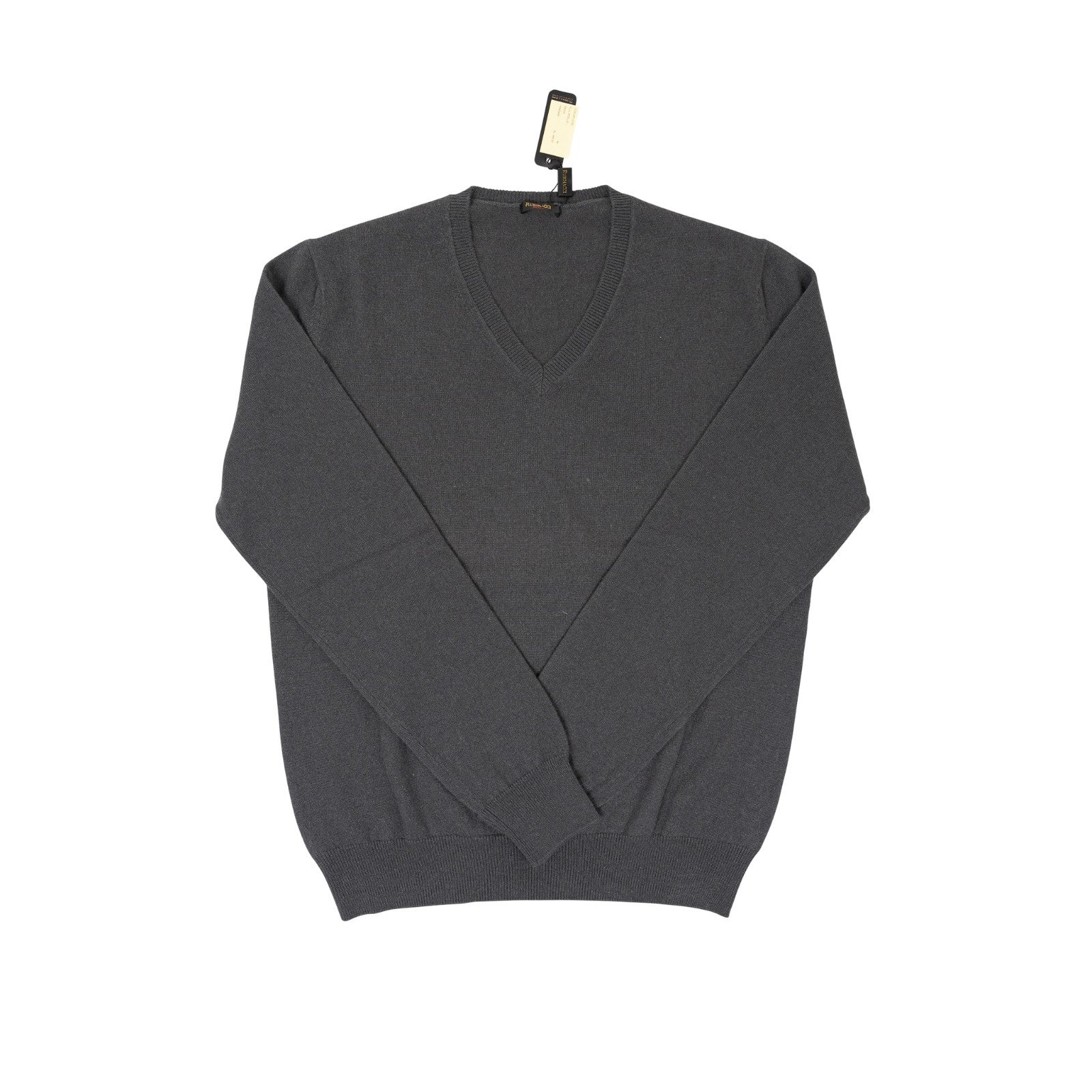 750$ RUBINACCI NAPOLI Dark Gray Sweater V-Neck 100% Soft Cashmere