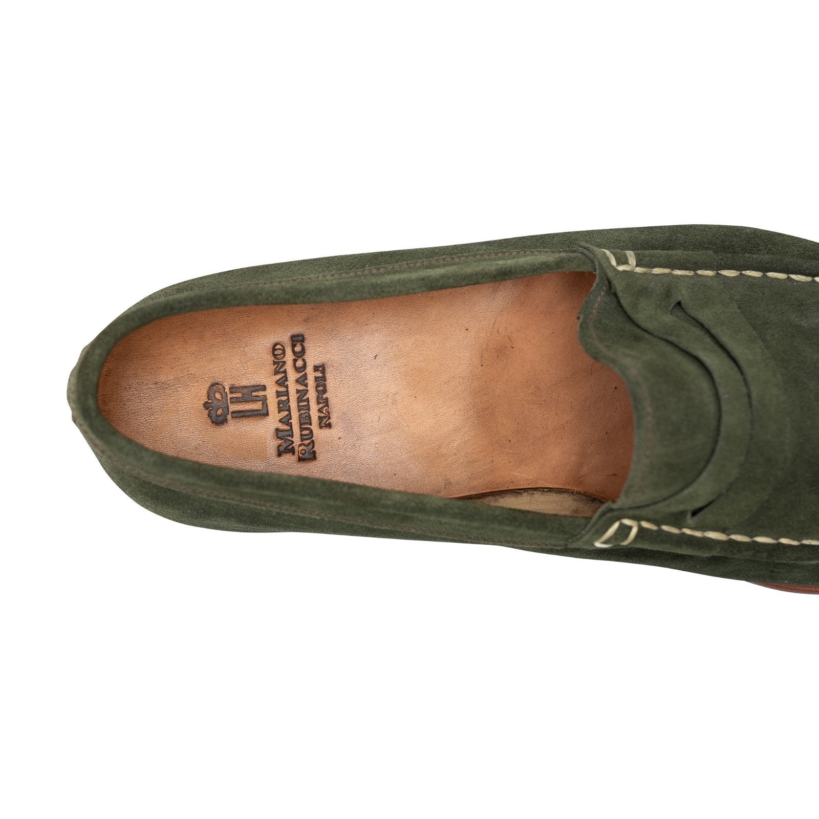 800$ RUBINACCI LONDON HOUSE Suede Penny Loafers Green Driving Moccasins