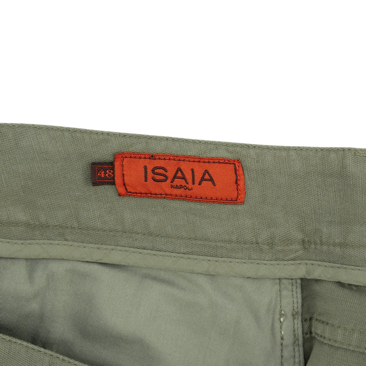 690$ ISAIA NAPOLI Olive Green 5 Pocket Trouser Pant Cotton Linen 32 US / 48 EU