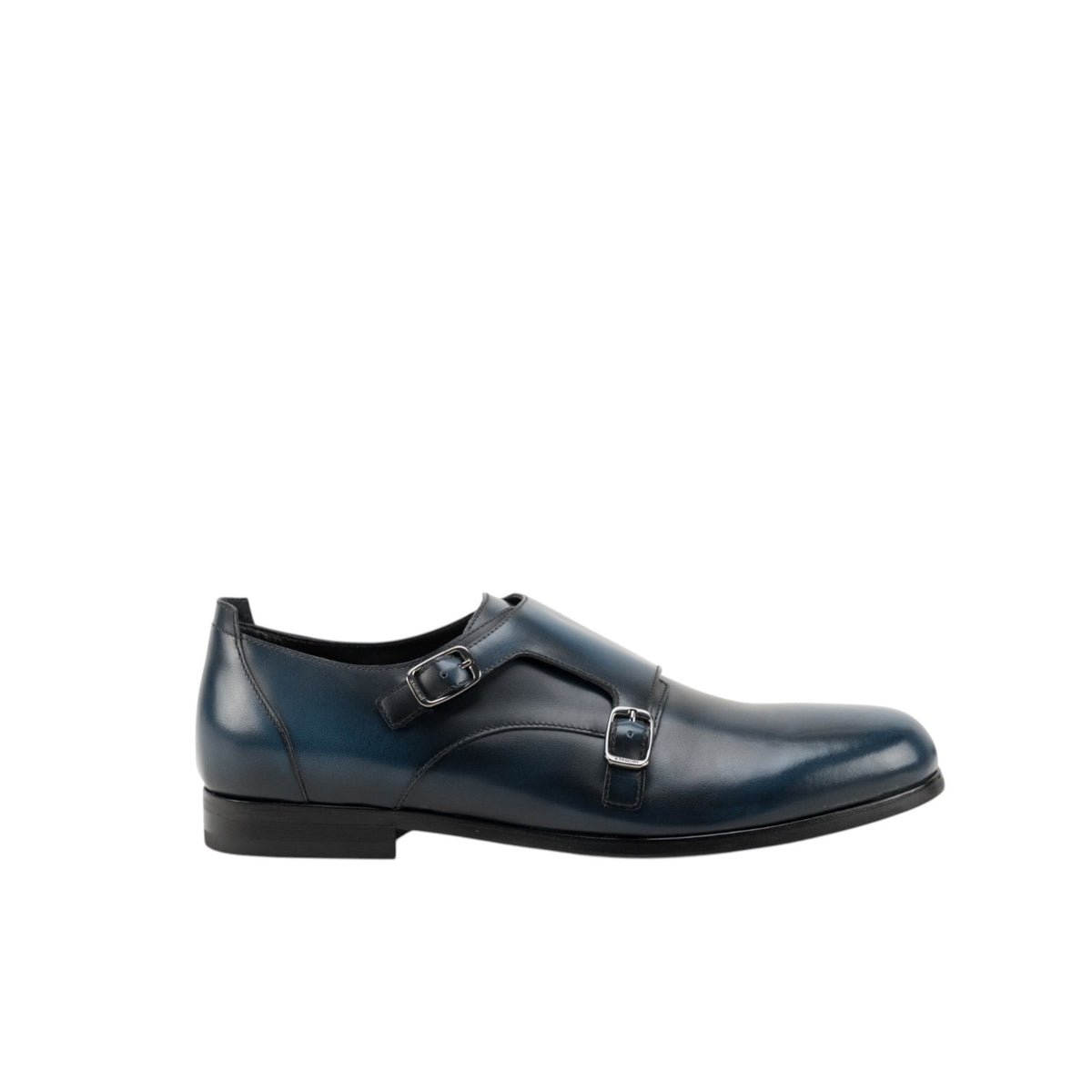 1250$ TESTONI Double Monk Shoes Grain Brushed Calf Blue Navy 8 UK / 9 US / 42 IT