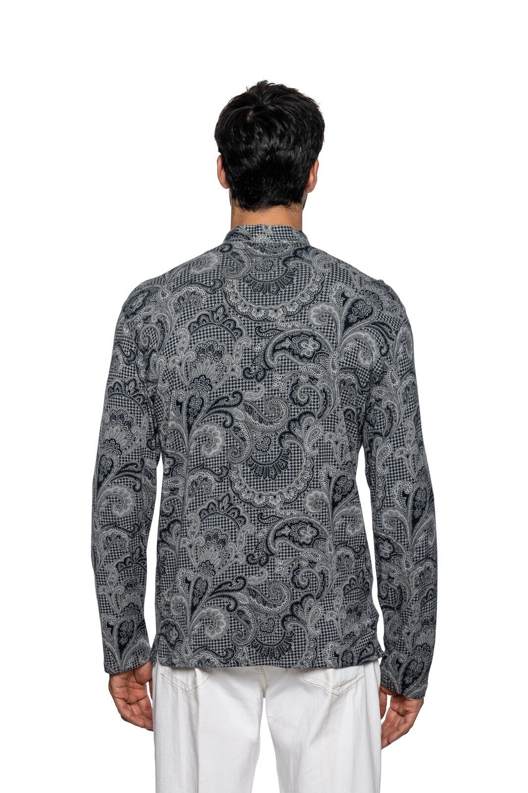 750$ ITALO FERRETTI Korean Polo Shirt "PAISLEY" Jersey STRETCH Size L BIJAN