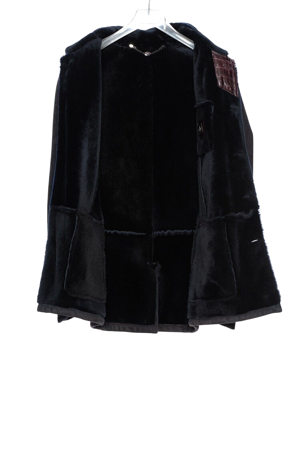 $11500 HETTABRETZ Dark Blue Leather Lambskin Fur Coat + Crocodile 40 US / 50 EU