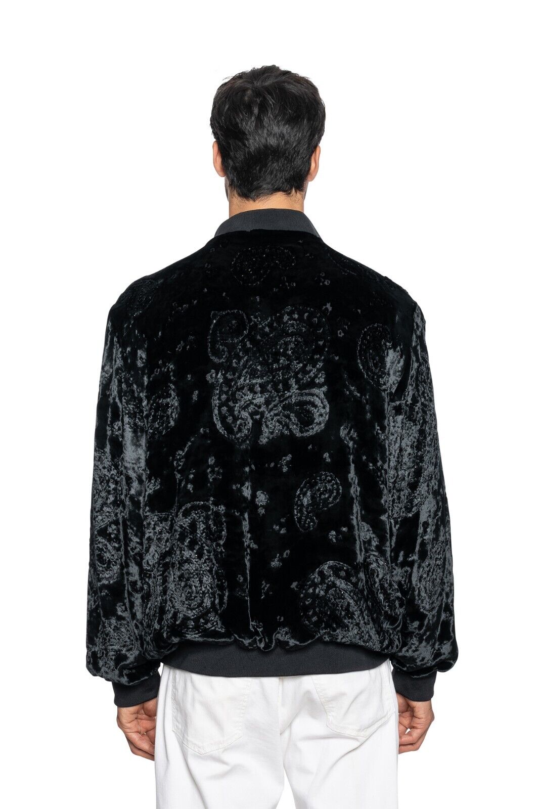 2000$ FABIO CAVIGLIA Bomber Jacket Velvet "STRASS" Lining in Silk 44 US / 54 EU