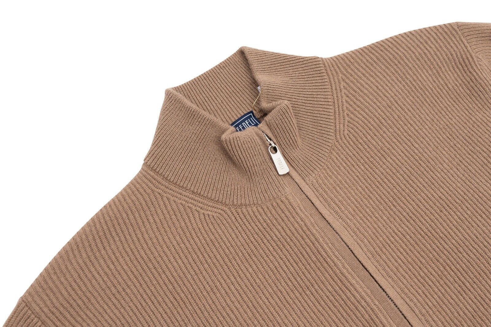 $2200 FEDELI "One Open" Beige Cardigan Sweater Zip 100% Cashmere 40 US / 50 EU