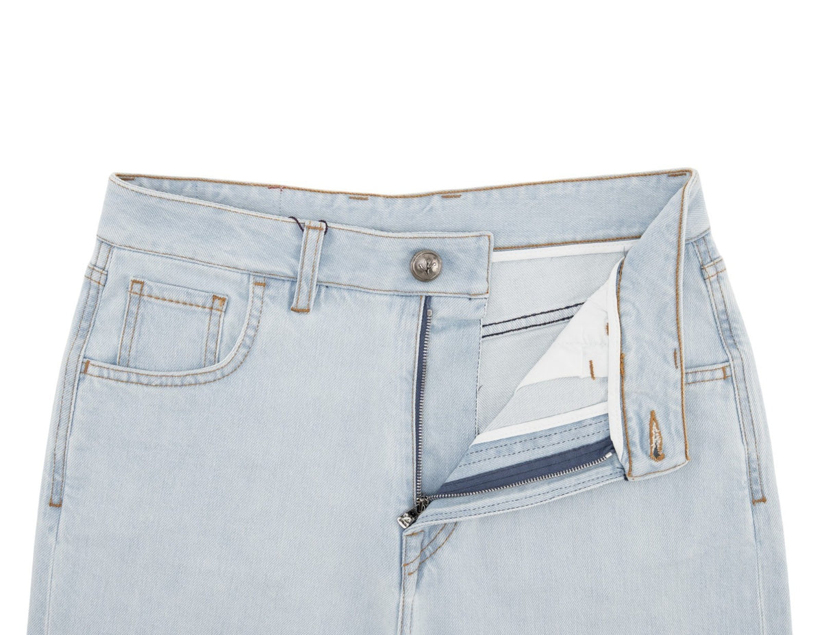 795$ ISAIA Light Blue Denim Jeans 5 Pocket Pant Cotton Wide Flare 24 US 40 EU