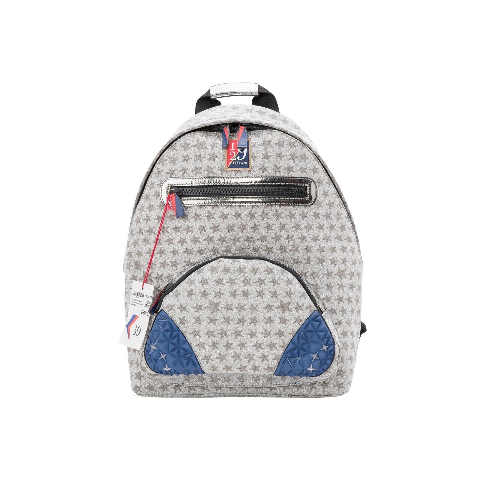 $410 Testoni I29 Bologna Luxury Cristals Backpack Rising Star + Silver Calf