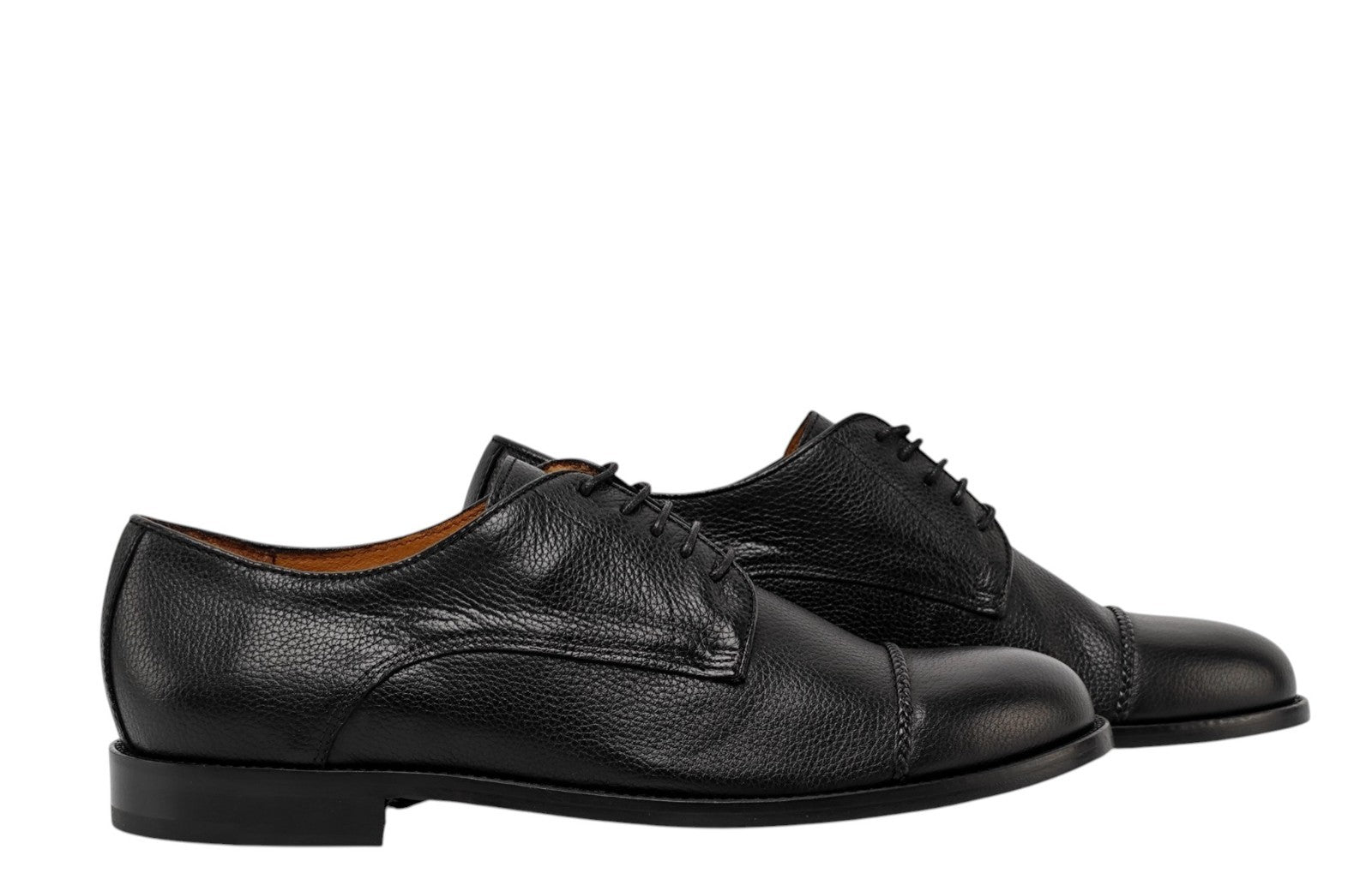 1200$ TESTONI "Numana" Black Derby Shoes Soft Grain Calf 8 UK / 9 US / 42 IT