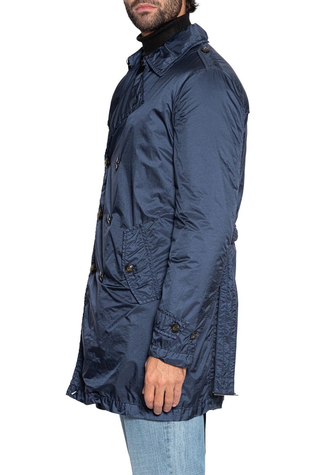 800$ MI.DA TOKYO-FIRENZE Blue Trench Coat Japan Fabric Light / Warm 38 US 48 EU
