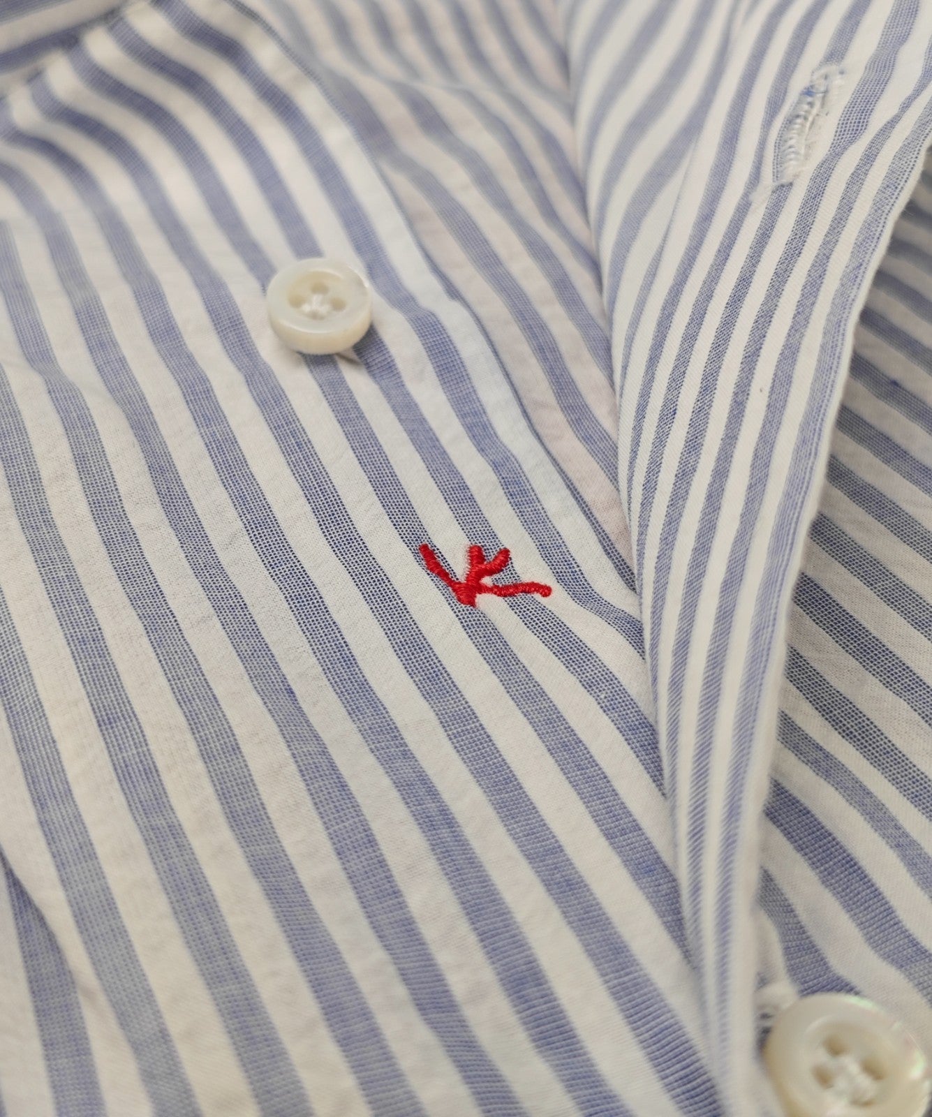 770$ ISAIA NAPOLI "Mix" White / Blue Striped Dress Shirt Seersucker Cotton