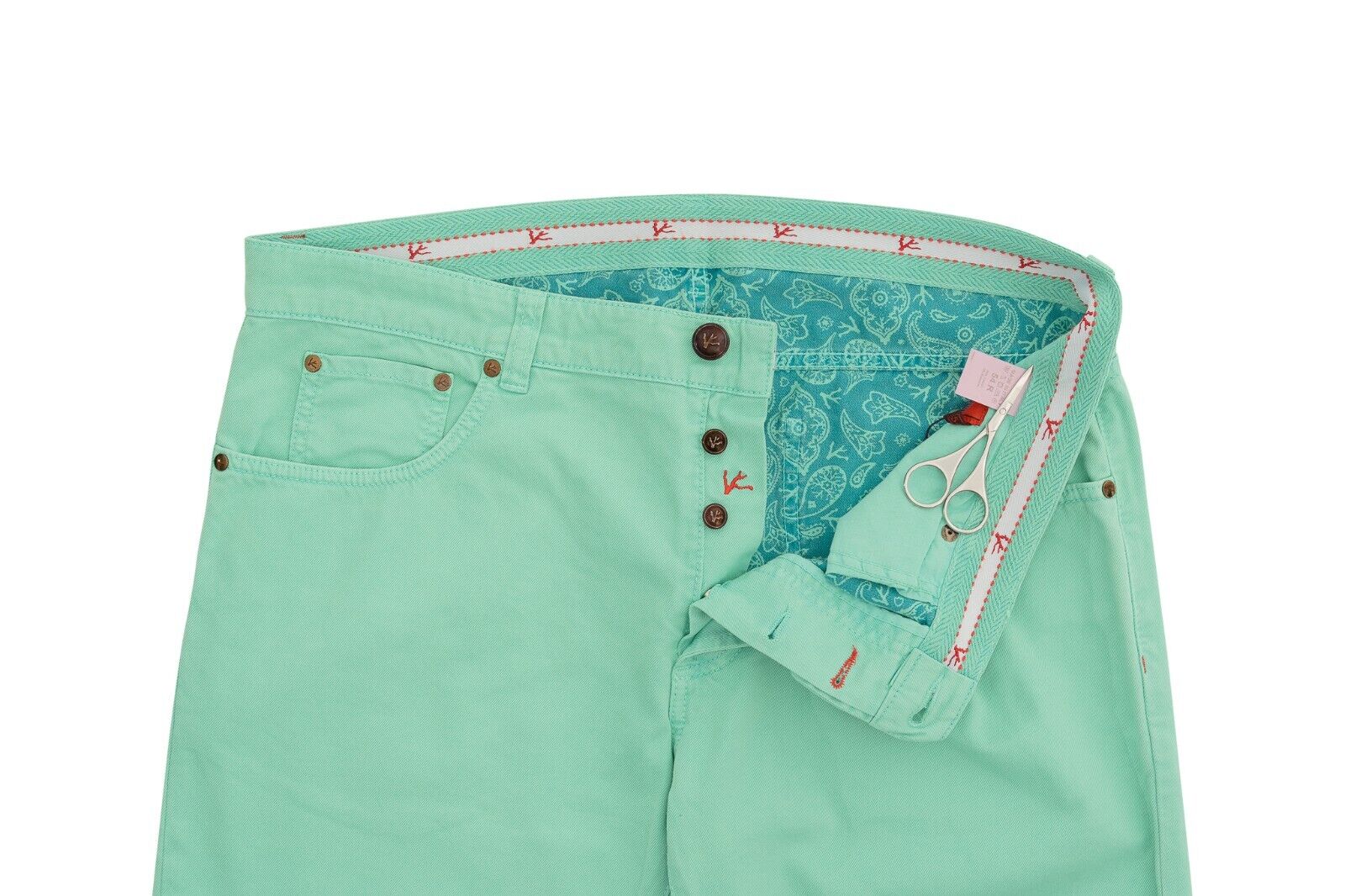 690$ ISAIA NAPOLI Aquamarine 5 Pockets Denim Jeans Trousers Pant Cotton Slim