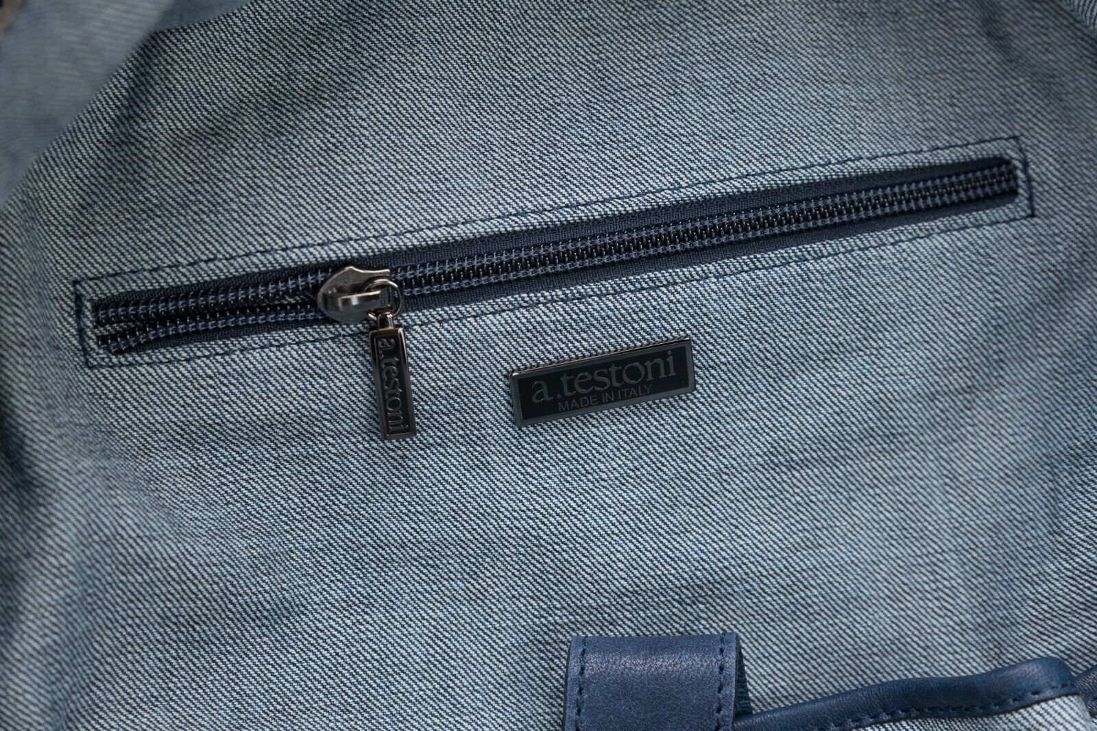 $960 Testoni Bologna Blue Indigo Luxury Backpack Jeans Denim + Washed Lambskin