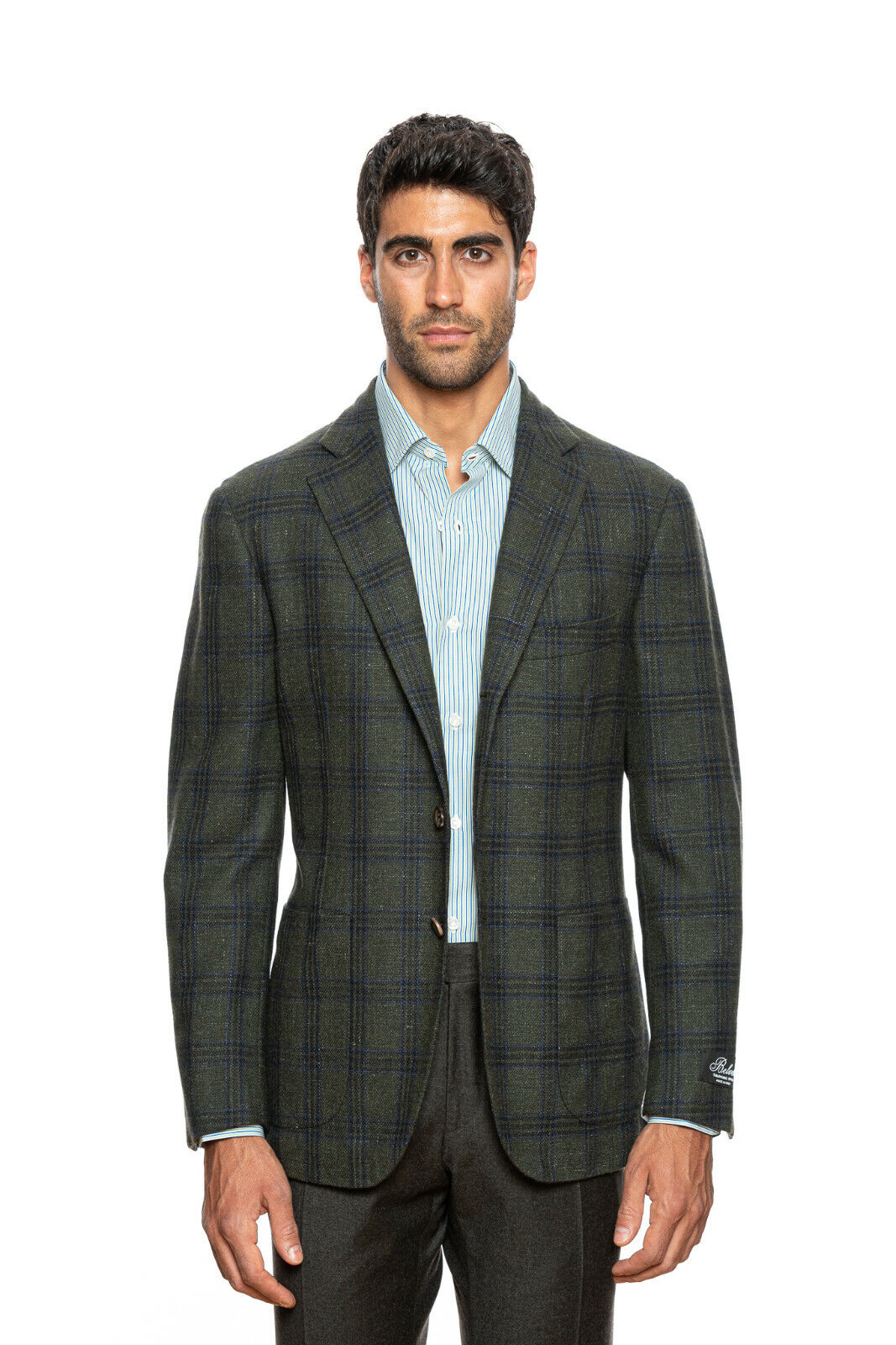 $2560 BELVEST Jacket Green Check Cashmere Silk Linen 40 US / 50 EU