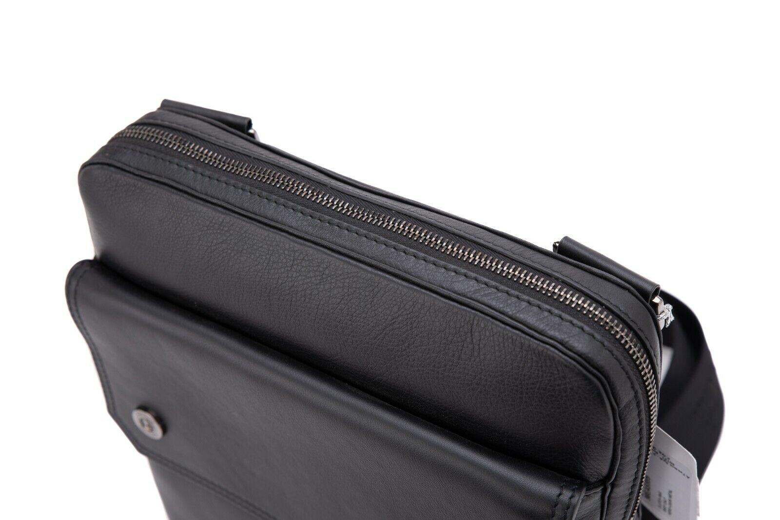 $590 Testoni Bologna Black Calf Clutch Bag with Shoulder Strap + Tablet Case