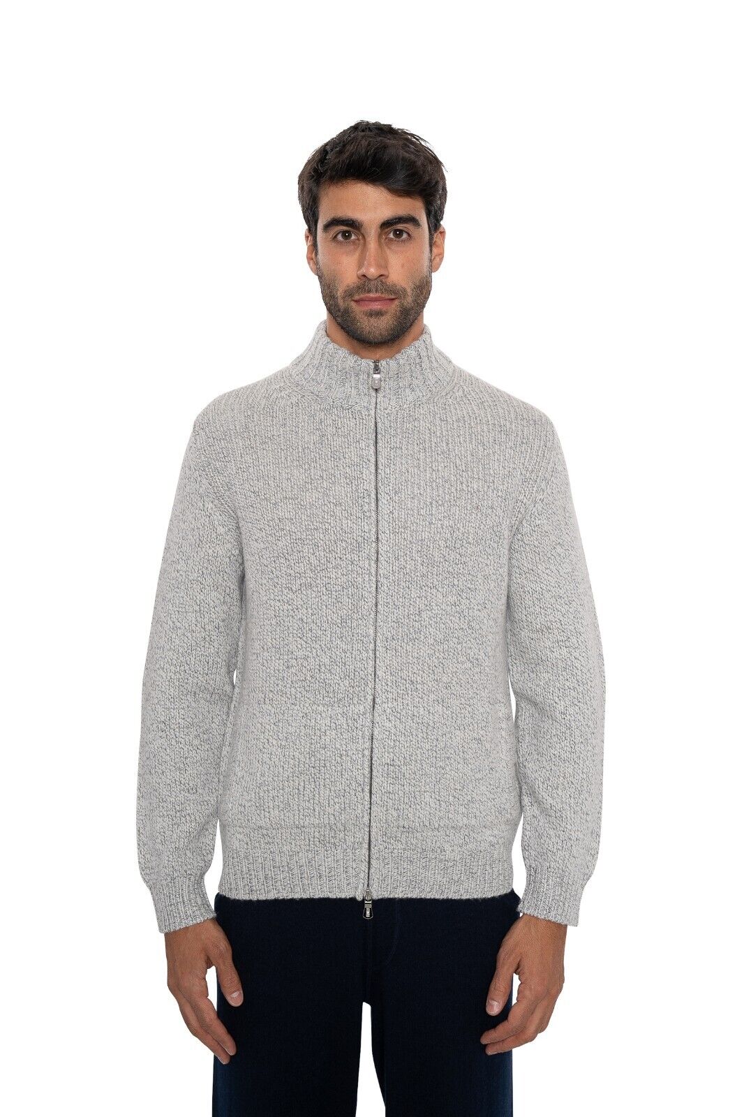$2000 FEDELI CASHMERE "Malfilè" Gray Cardigan Jacket Full Zip Cashmere