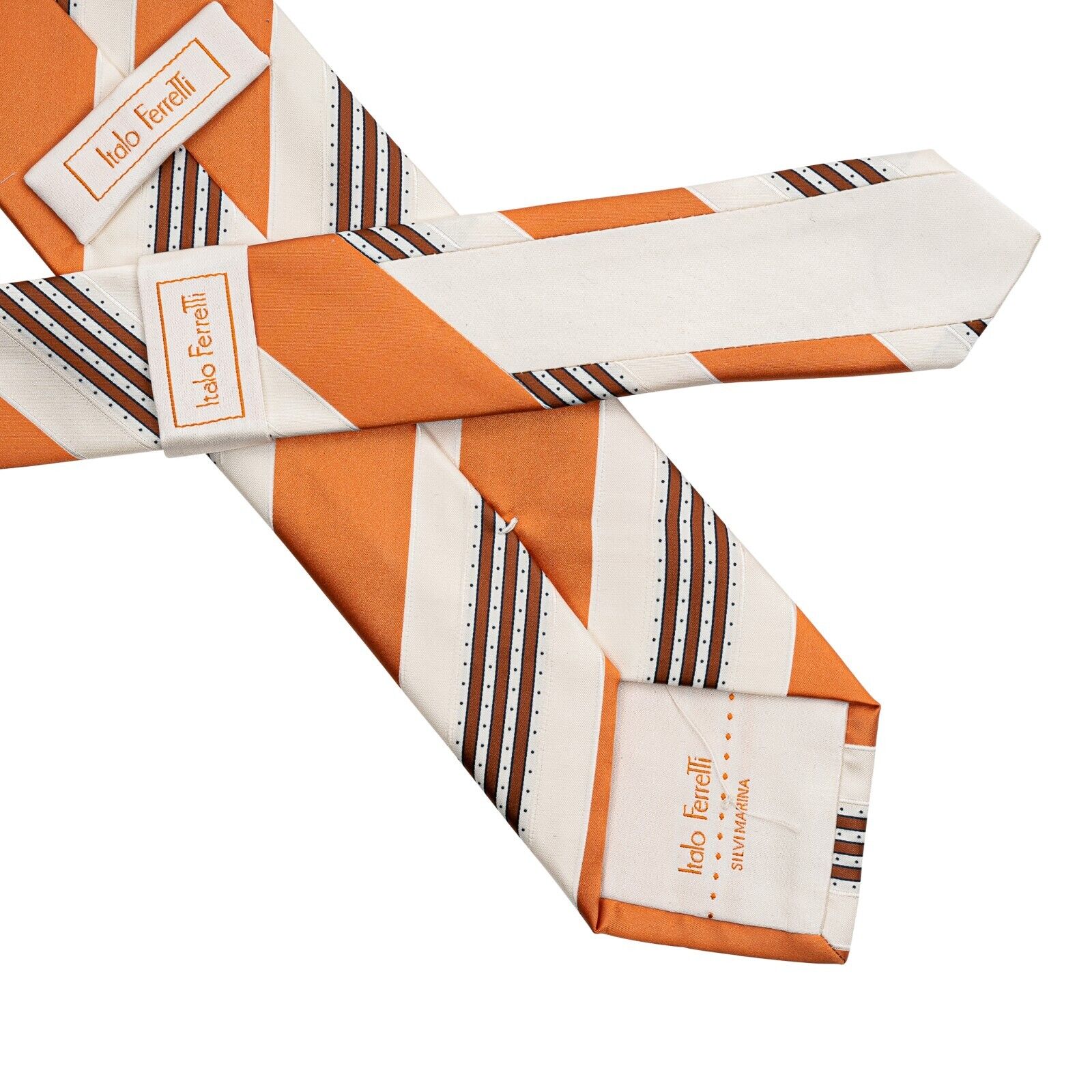 $290 ITALO FERRETTI Tie Regimental Orange 100% Silk Handmade in Italy BIJAN