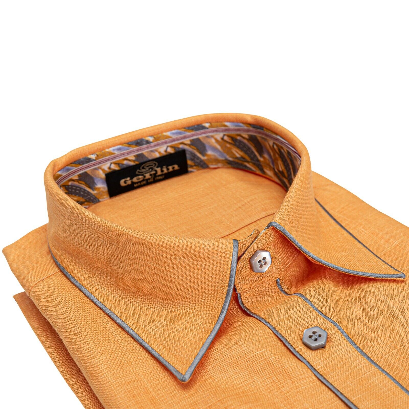 ITALIAN LUXURY 950$ GERLIN Shirt Short Sleeve Orange Linen + Silk
