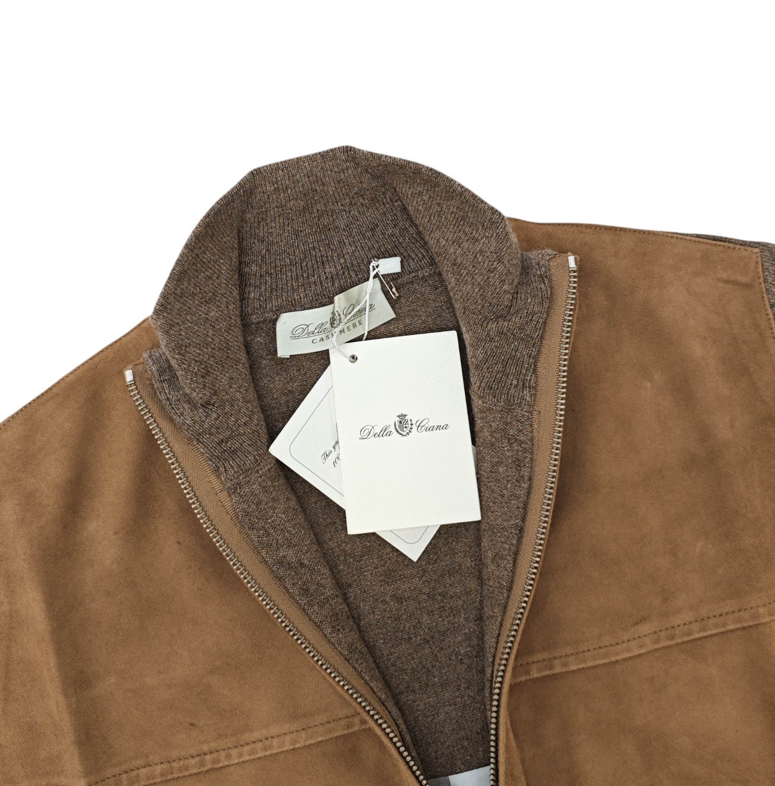 2800$ DELLA CIANA CASHMERE Brown Bomber Zip Jacket Suede Leather - Cashmere