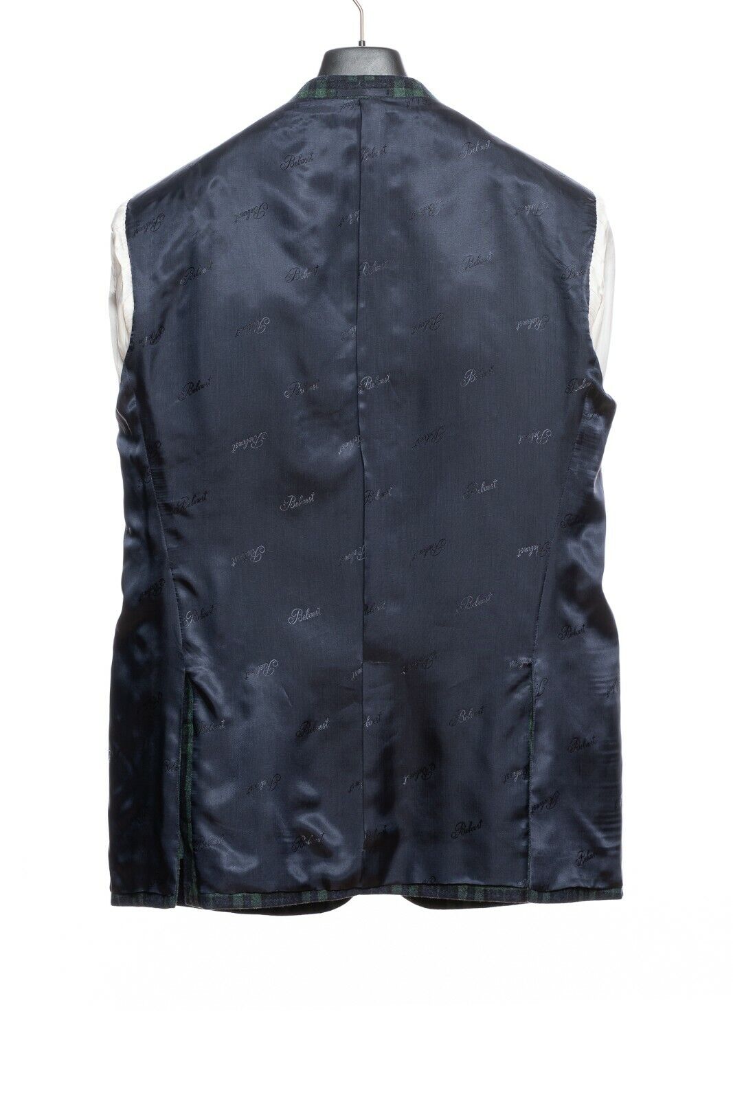 $2450 BELVEST Blue Wool Silk Check Jacket + Vest Double Breasted 44 US 54 EU 6R