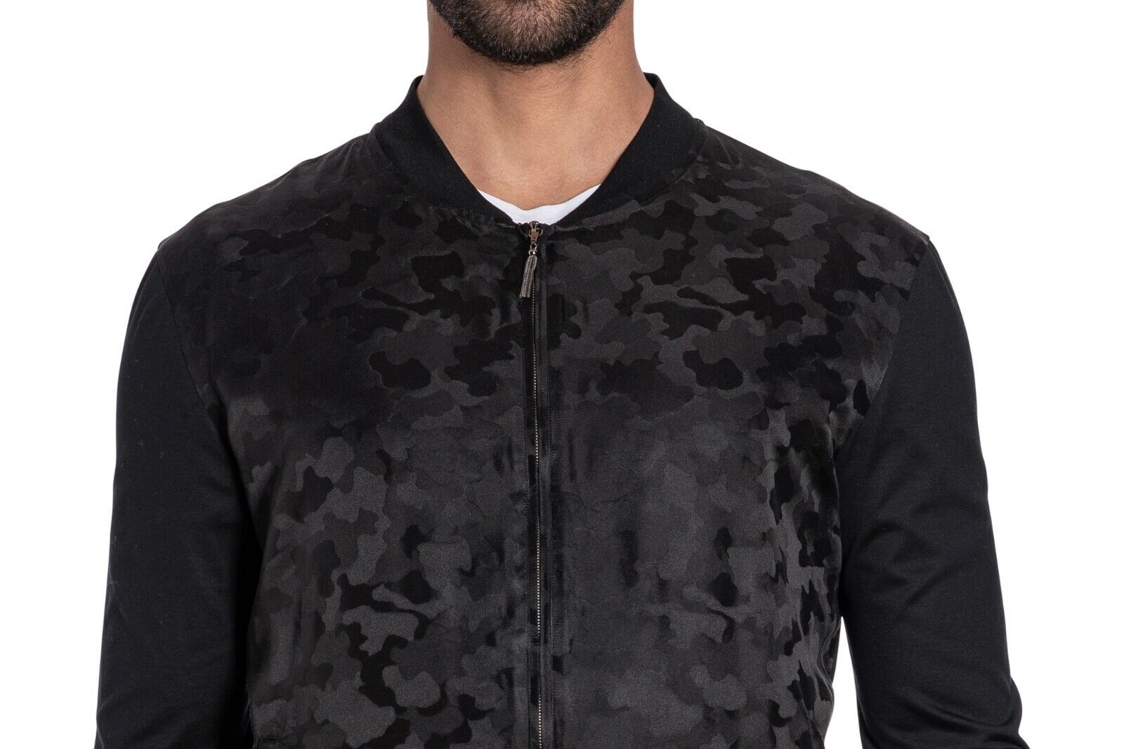 2250$ GERLIN Jacket Bomber Camouflage 100% Silk Cotton Lisle Sz S BIJAN
