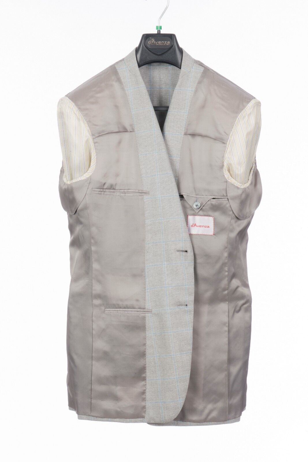 $2099 D'AVENZA Grey Windowpane Wool Jacket Blazer Hand-Sewn in Italy 38 US 48 EU