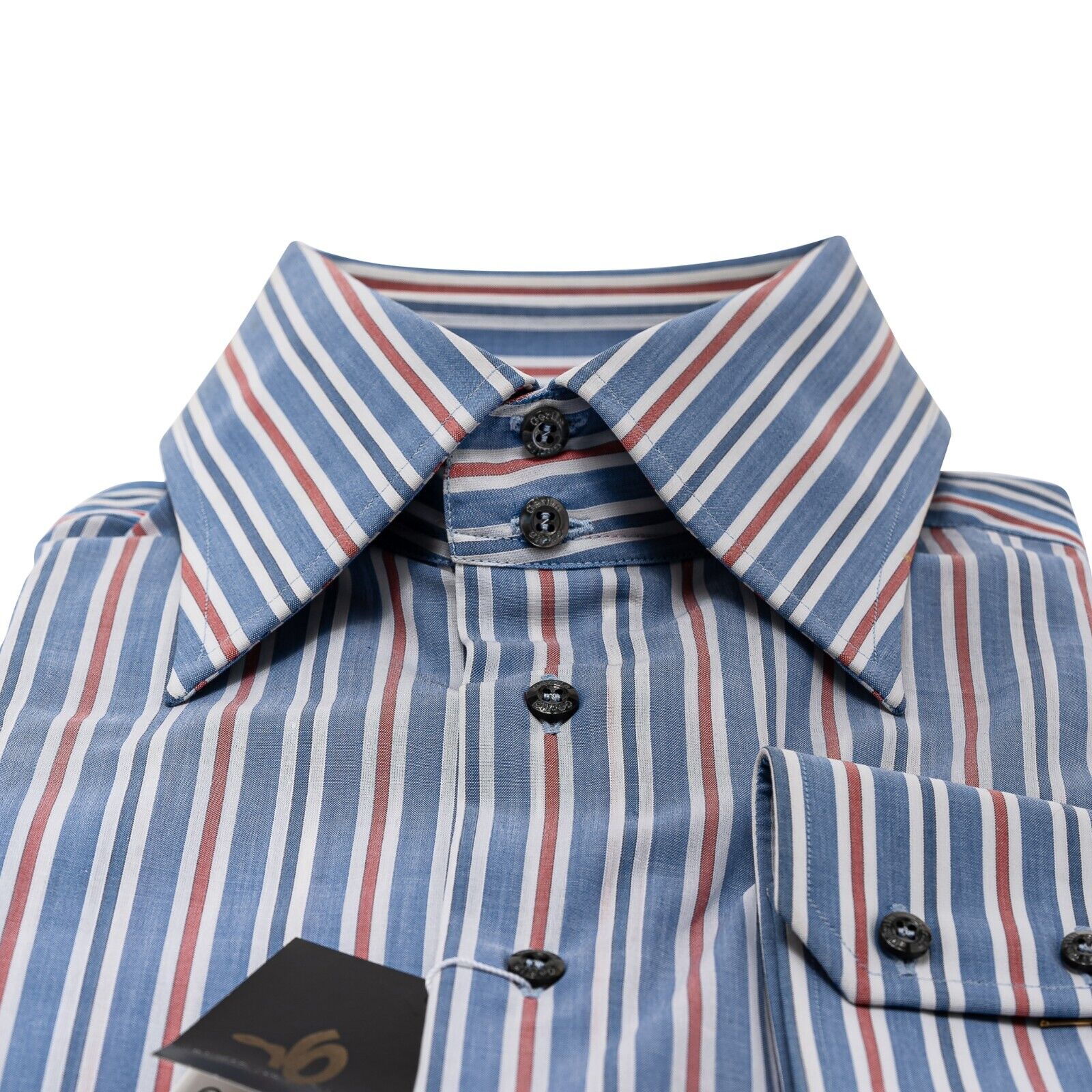 690$ LUXURY GERLIN Shirt Striped Blue / Red Cotton 16 - 41 5O BIJAN