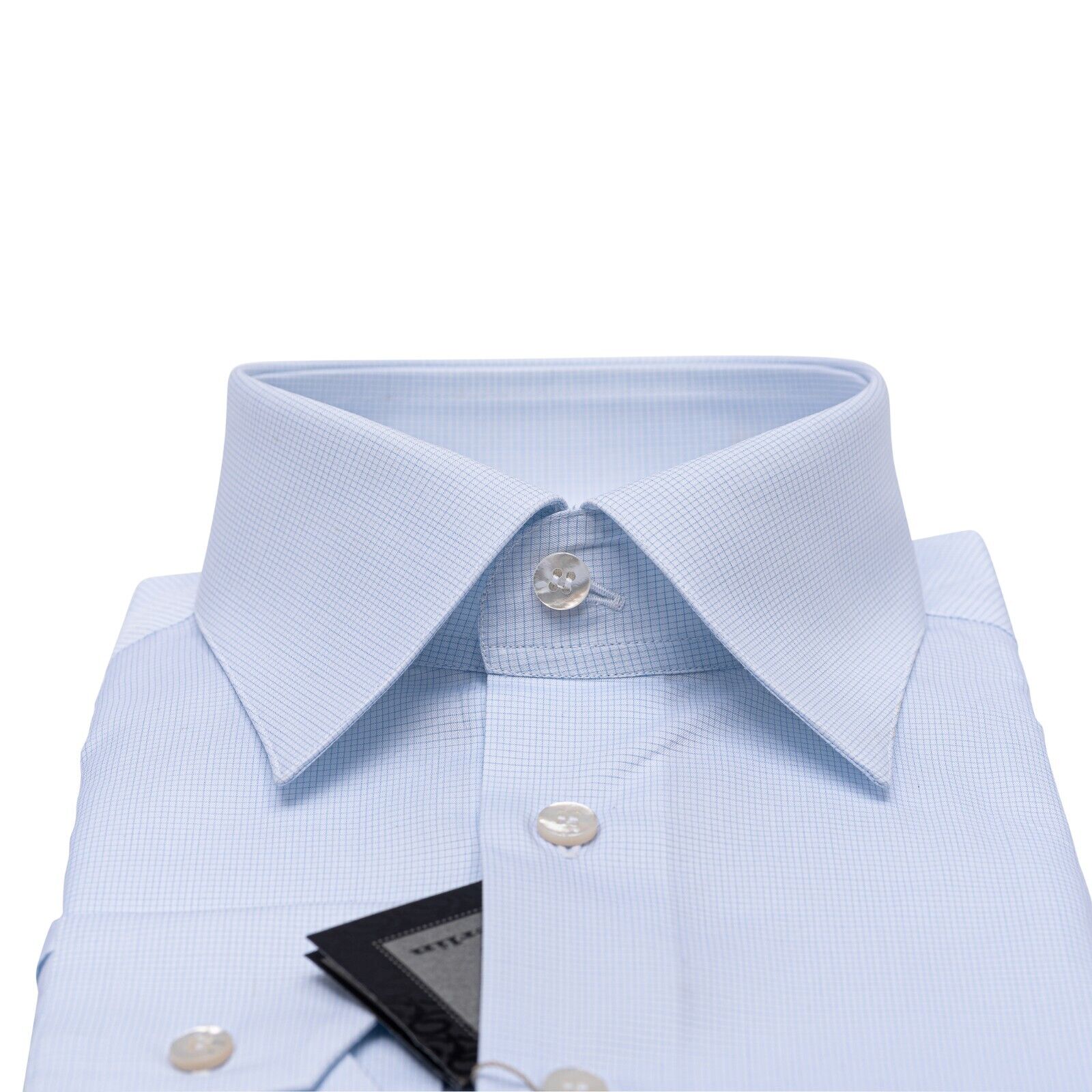690$ LUXURY GERLIN Shirt Light Blue Checks ALUMO Cotton 4C BIJAN