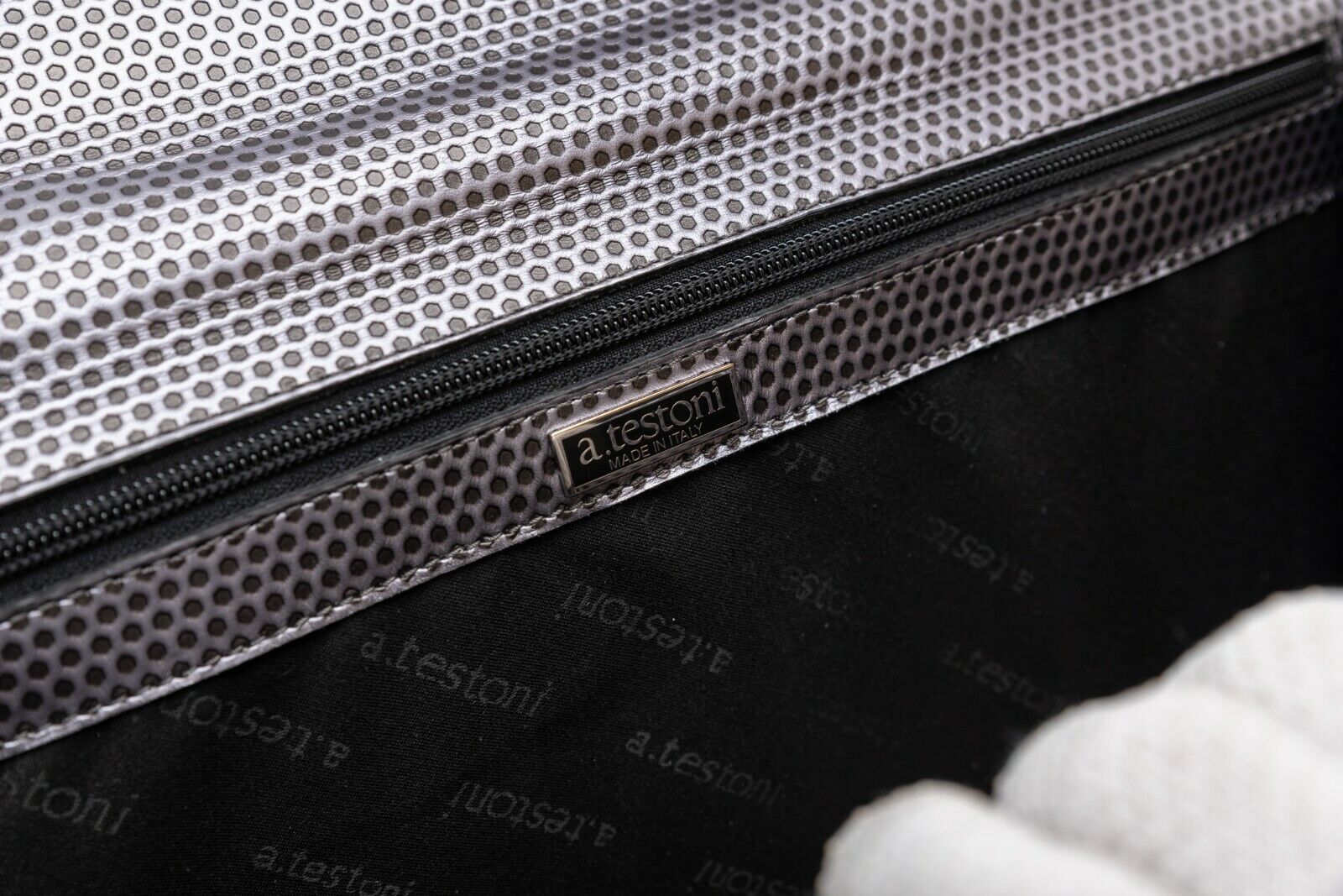 $1290 Testoni Bologna Metal Briefcase PC Case Honeycomb Luxury Calf