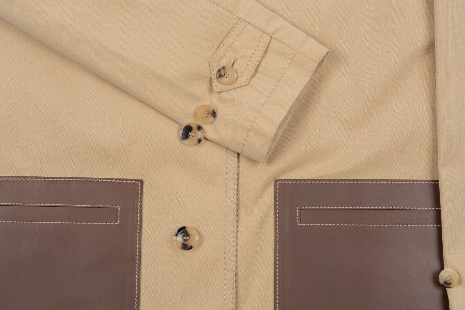 2450$ BURBERRY RUNWAY Cotton-Gabardine Honey Trench Coat with Leather Pockets