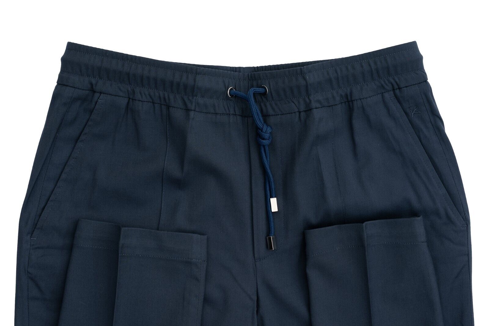 1100$ ISAIA NAPOLI "Iconic" Dark Blue Drawstring Trousers Pant Wool / Cotton