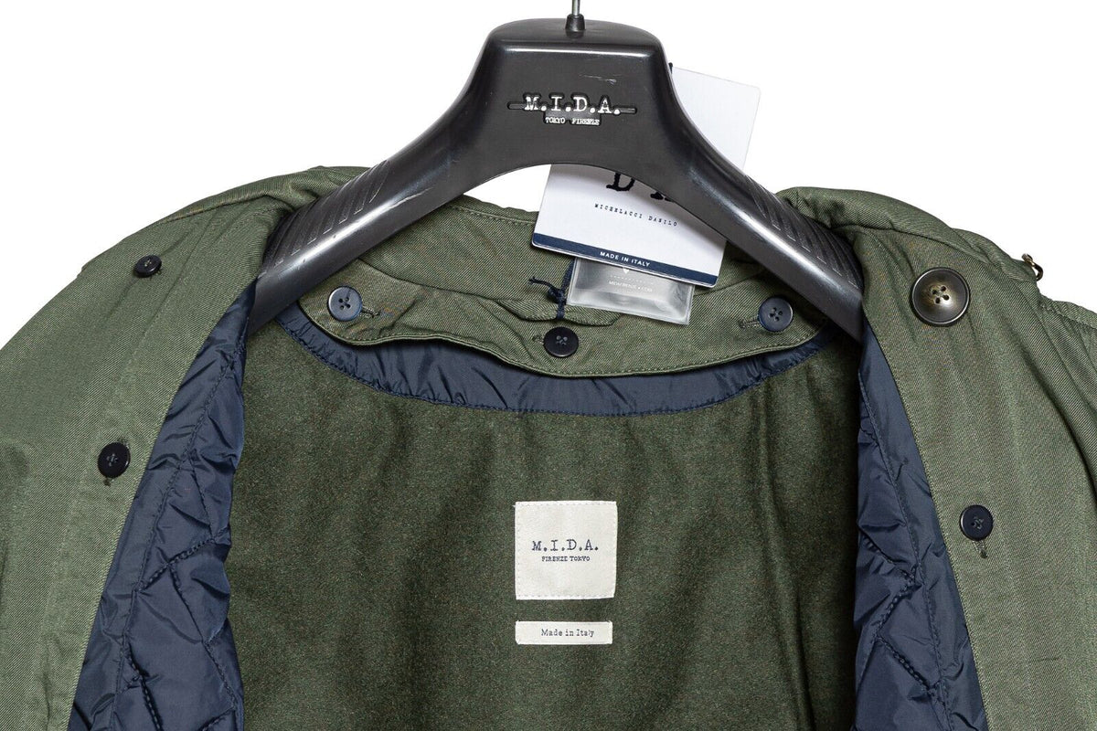 750$ M.I.D.A TOKYO-FIRENZE Trench Coat Parka Padded Miltary Green Made in Italy