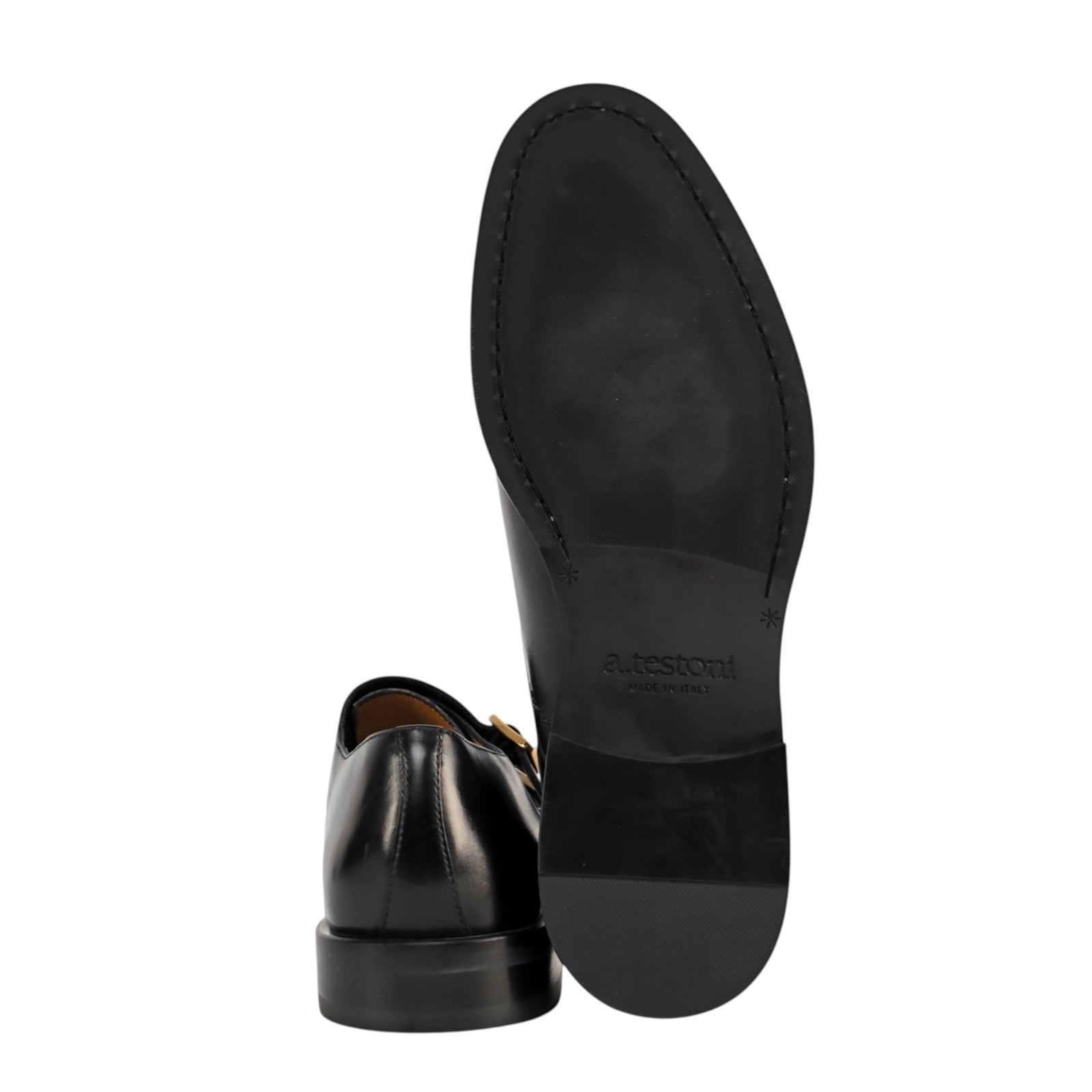 1250$ TESTONI Double Monk Shoes Buckle Black Lux Calf 8 UK / 9 US / 42 IT